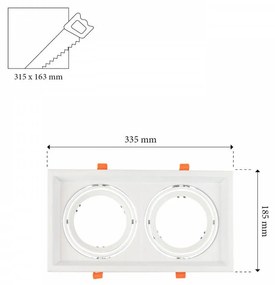 Faro da Incasso Orientabile Bianco - 2 lampade AR111, Foro 315x163mm Compatibili AR111 GU10