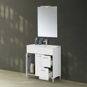 Mobiletto bagno da terra 80 bianco con lavabo e specchio LED Martha