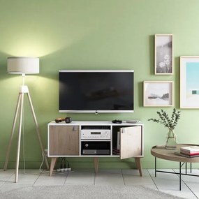 Mobile TV KUB L 125 x H 36 x P 31.7 cm bianco e rovere