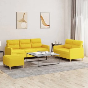 Set Di Divani 3 Pz Con Cuscini Giallo Chiaro İn Tessuto /