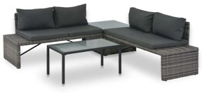 Set Divani da Giardino 3 pz con Cuscini in Polyrattan Grigio