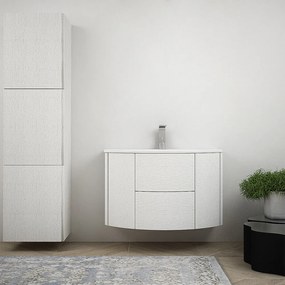 Composizione mobile da bagno Bianco frassino 90 cm sospeso bombato con colonna da 170 cm