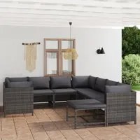 Set Divani da Giardino 9 pz con Cuscini in Polyrattan Grigio cod mxl 40498