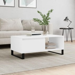 Tavolino Da Salotto Bianco 90x50x36,5 Cm İn Legno Multistrato /