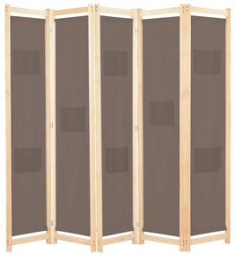 Divisorio a 5 pannelli marrone 200x170x4 cm in tessuto