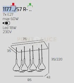 Sospensione ottone sat. 7 luci rettangolare vetri fume 1177os-s7 r-fu