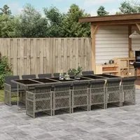 Set da Pranzo da Giardino 13pz con Cuscini Grigio in Polyrattan 3210764