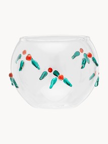 Portacandela in vetro soffiato Winter Berries