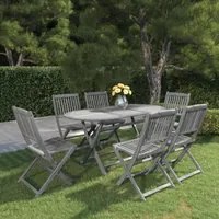 Set da Pranzo per Giardino 7 pz Legno Massello di Acacia Grigio cod mxl 40755