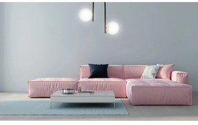Lampadario 2 Luci Kalf In Acciaio Nero A Bracci E Sfere In Vetro Opalino E Oro