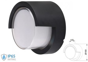 Applique Lampada Led Da Muro Parete Rotondo Neutro 4000K 12W Con Diffusore Semicoperto Colore Nero SKU-8538