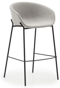 Kave Home - Sgabello Yvette grigio chiaro e gambe in acciaio nero altezza 75 cm