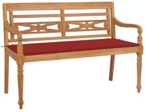 Panca Batavia con Cuscino Rosso 120 cm in Massello di Teak