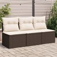 Divano da Giardino a 3 Posti con Cuscini in Polyrattan Marrone 366219