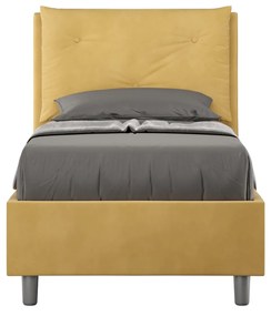 Letto singolo imbottito 80x190 microfibra Appia senza rete, con rete e contenitore, Ocra / Con Rete