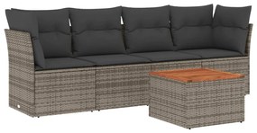 Set Divano da Giardino 5 pz con Cuscini Grigio in Polyrattan