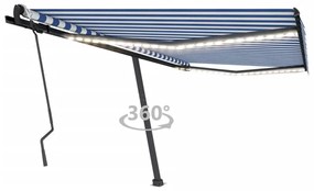 Tenda da Sole Retrattile Manuale con LED 400x300cm Blu e Bianca