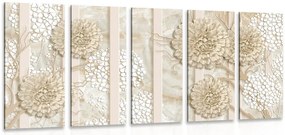 Quadri 5 pezzi – Fiori astratti su sfondo marmoreo
