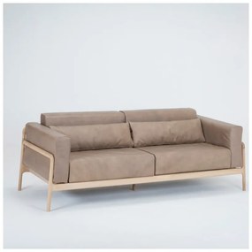 Divano in pelle di bufalo marrone chiaro con struttura in rovere massiccio , 210 cm Fawn - Gazzda