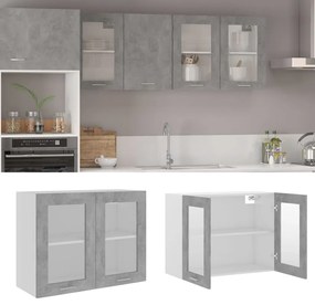 Armadio sospeso con vetro grigio cemento 80x31x60 cm truciolato