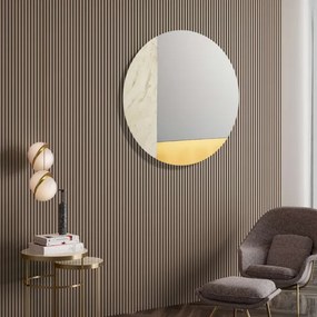 Specchio rotondo 80 cm marmo laminato avorio e foglia oro - THOMAS