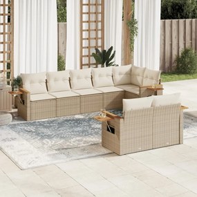 Set Divano da Giardino 8 pz con Cuscini Beige in Polyrattan