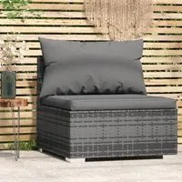 Divano Centrale da Giardino con Cuscini in Polyrattan Grigio 317515