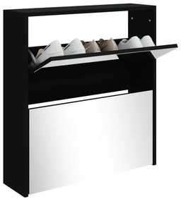 Scarpiera con Specchio a 2 Livelli Nera 63x17x67 cm