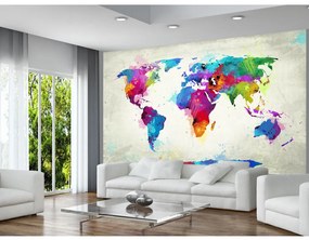 Carta da parati
adesiva Mappe del mondo: Esplosione di colori e sfumature - mappamondo multicolor