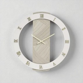 Orologio SCOTT rotondo D80 cm in legno rivestito con parato e dettagli Oro