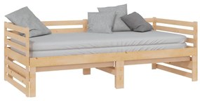 Divano Letto Estraibile in Legno Massello di Pino 2x(90x200) cm