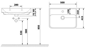 Bruckner - Lavabo incasso NEON 50x41,5 cm ceramica/bianco