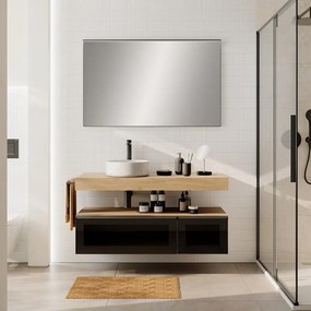 Mobile da bagno sotto lavabo Star rovere - nero/vetro dark grey L 120.3 x H 30 x P 46 cm 2 cassetti, lavabo non incluso
