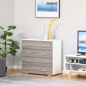 Cassettiera 4 Cassetti con Maniglie in Alluminio e Struttura in Legno 76x35x72 cm Bianco Grigio...