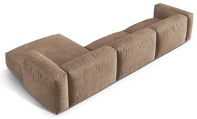 Divano angolare componibile marrone chiaro (con penisola a destra/con chaise lounge) con rivestimento in velluto Martina – Micadoni
