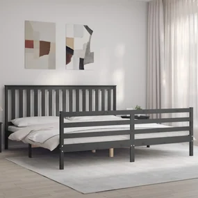 Giroletto con testiera grigio 200x200 cm in legno massello