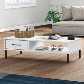 Tavolino Salotto Gambe Metallo Bianco Legno Massello Pino Oslo /