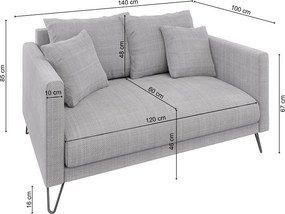 Divano grigio chiaro con rivestimento in ciniglia 140 cm Freya – Ropez