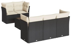 Set divano da giardino 6 pz con cuscini nero in polyrattan