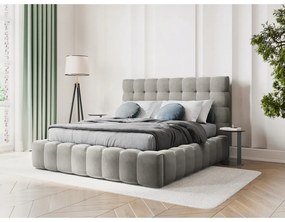 Letto matrimoniale imbottito grigio chiaro con vano contenitore con griglia 160x200 cm Bali - Cosmopolitan Design