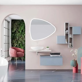 Mobile sottolavabo e lavabo Ofset per vasca a sinistra lavabo-rovere ice; cassetto-blu pastello opaco L 100 x H 32 x P 46 cm 1 cassetto
