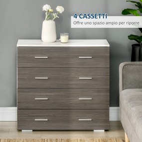 Cassettiera 4 Cassetti con Maniglie in Alluminio e Struttura in Legno 76x35x72 cm Bianco Grigio...