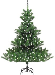 Albero Natale Artificiale Nordmann con LED e Palline Verde, Albero Natale Artificiale Nordmann con LED Palline Verde 240 cm