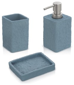 Accessori D'Appoggio "Sabbia" Set 4 Pezzi Effetto Pietra Finitura Blu Pastello