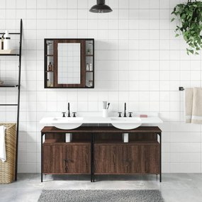 Set mobili da bagno 3 pz rovere marrone in legno multistrato