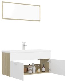 Set mobili da bagno bianco e rovere sonoma in legno multistrato