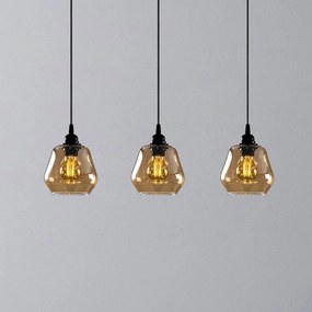 Opviq Lampada a sospensione Gold 032, oro-trasparente, vetro a 3 luci lunga