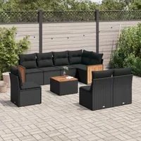 Set Divani da Giardino 9 pz con Cuscini Nero in Polyrattan 3260130