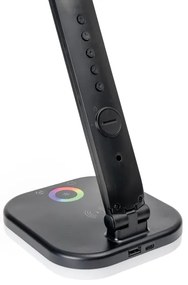 LED RGBW Lampada dimmerabile con ricarica wireless, display Porta USB 6W/5V 3000-6500K nero