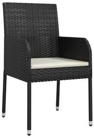 Set da pranzo da giardino 3 pz con cuscini nero in polyrattan